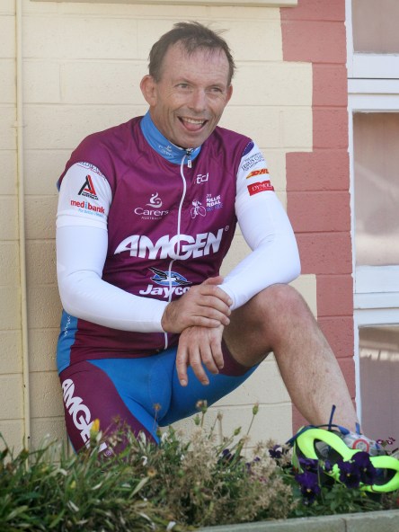 Tony Abbott recovers after finishing Pfarma-sponsored 'Pollie Pedal' in 2013
